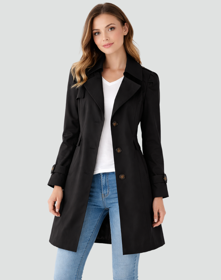 Women's Slim Fit Lightweight Trench Coat with Classic Lapel Collar