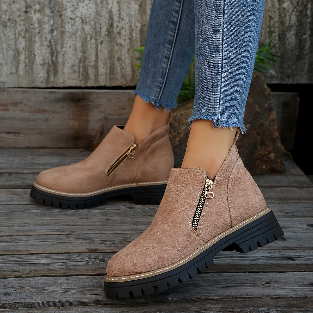 Women's Ankle Boots with Non Slip Grip Arch Support and Side Zipper