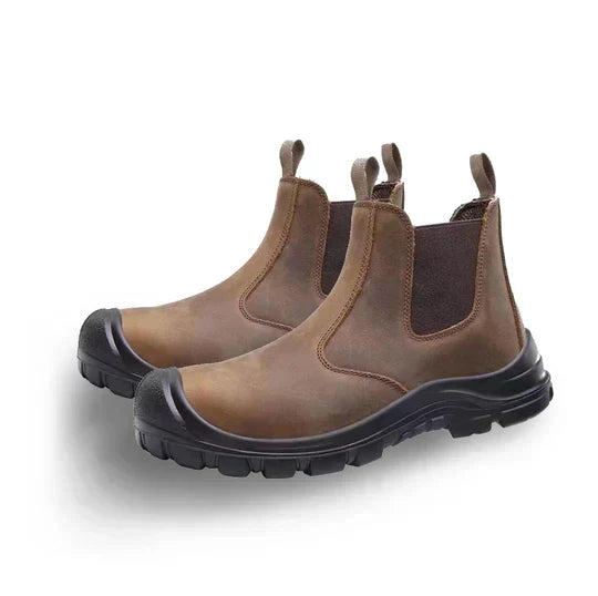 Men's Steel Toe Work Boots with Waterproof Leather and Non Slip Sole