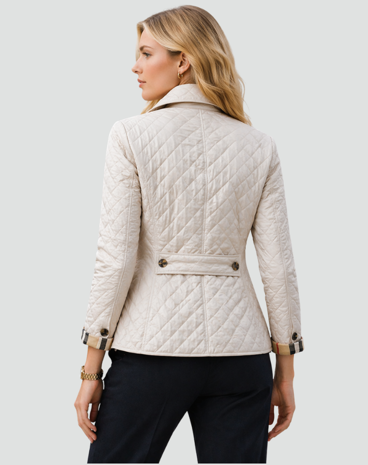 Women's Regular Fit Quilted Mid-Season Jacket with Collar and Buttons
