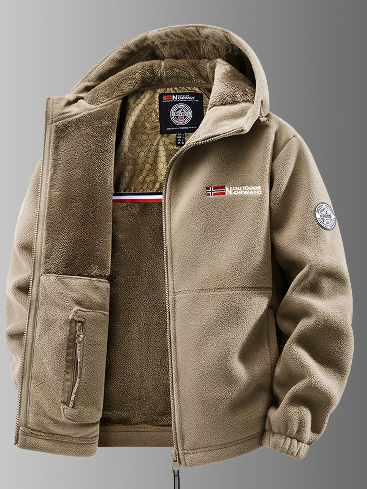 Men's Fleece Lined Jacket with Adjustable Hood and Zippered Pockets