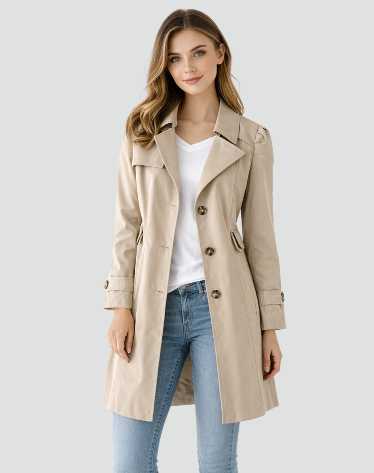 Slim fit-let trenchcoat til kvinder med klassisk reverskrave