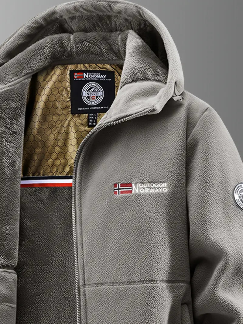 Men's Fleece Lined Jacket with Adjustable Hood and Zippered Pockets