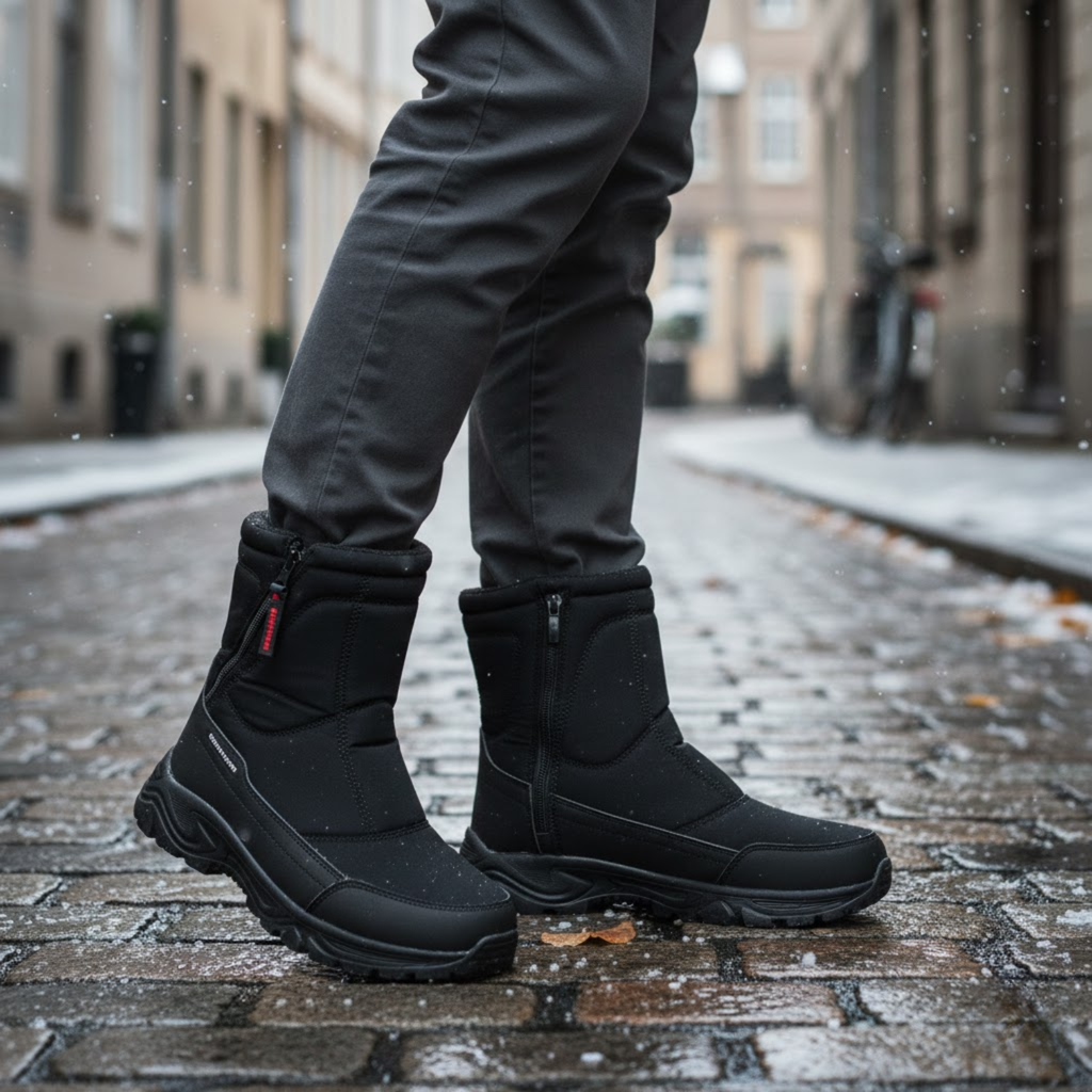 Men's Insulated Waterproof Boots with Rugged Outdoor High Traction Sole