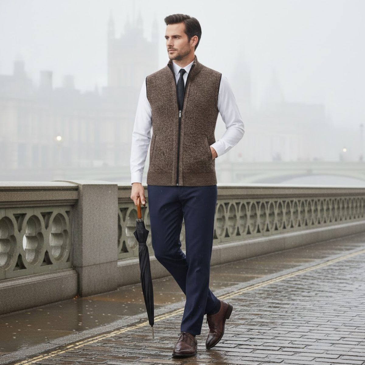 Man Winter Sweater Zippered Stand Collar Vest