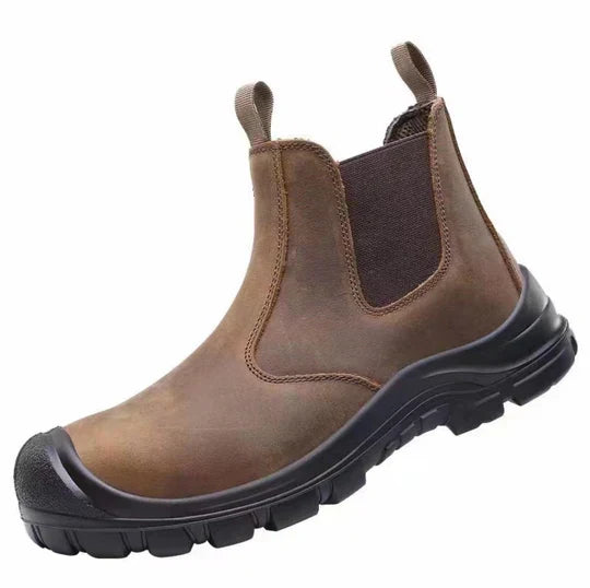 Men's Steel Toe Work Boots with Waterproof Leather and Non Slip Sole