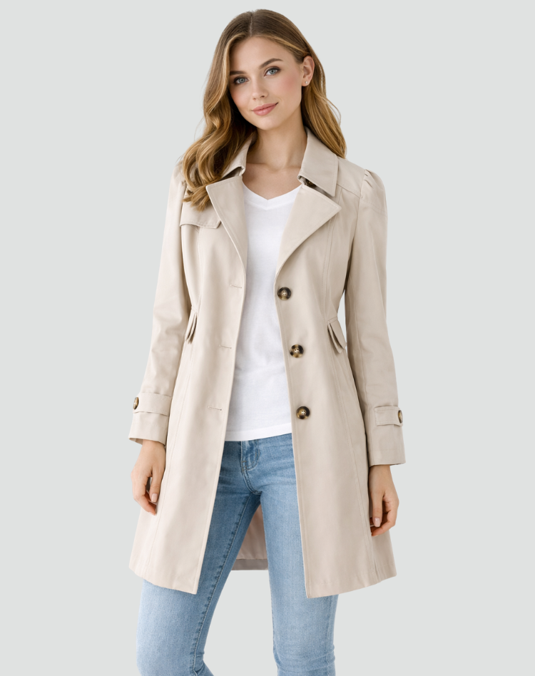 Slim fit-let trenchcoat til kvinder med klassisk reverskrave