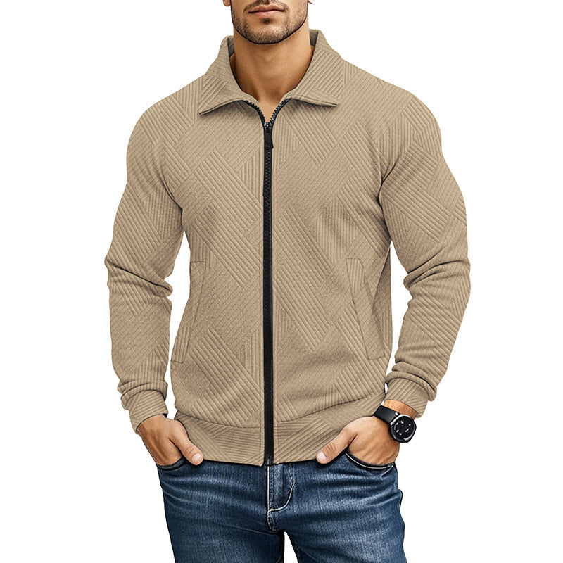 Men's Ribbed Full-Zip Cardigan with Regular Fit and Soft Texture