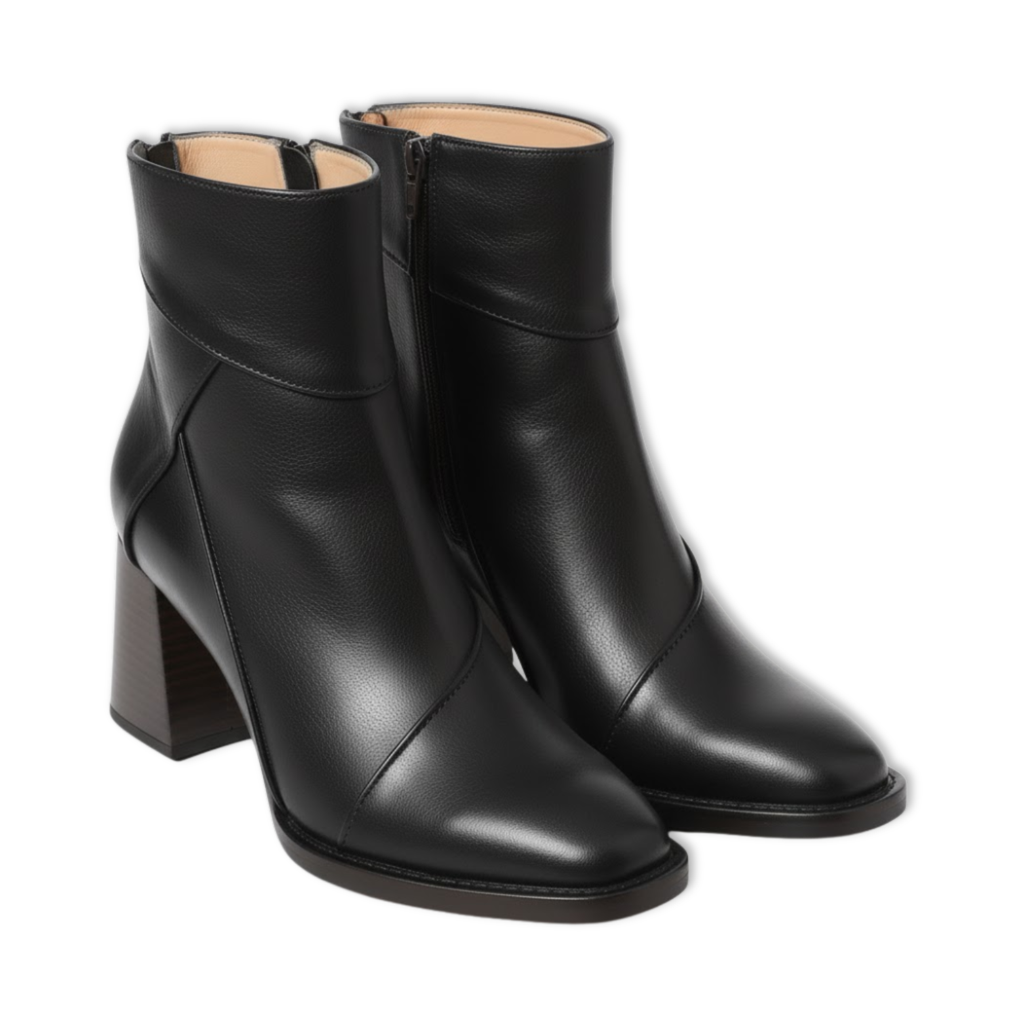 Women's Ankle Boots with Square Toe Thick Heel and Side Zip Closure