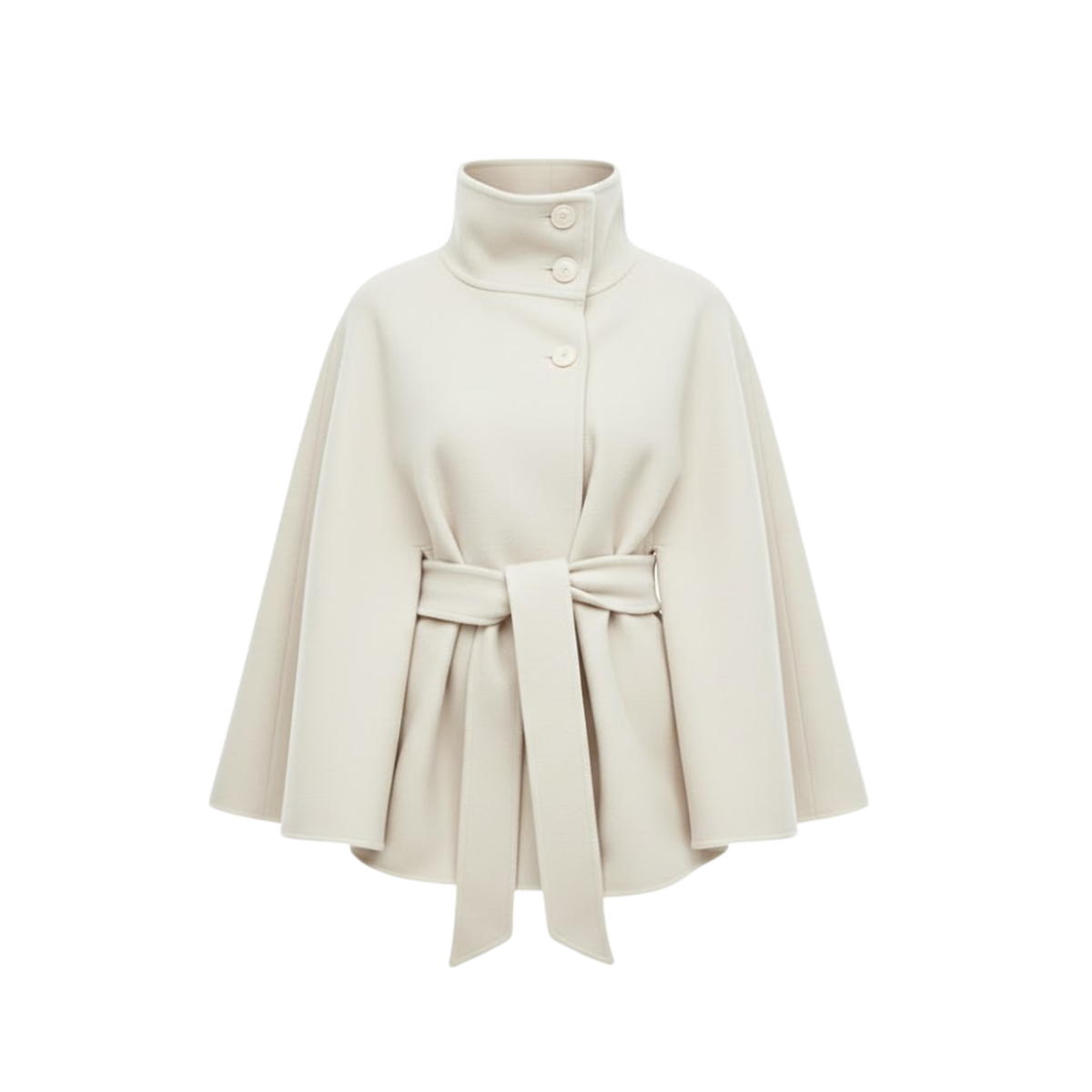 Women's Structured Cape Coat with High Collar and Removable Belt