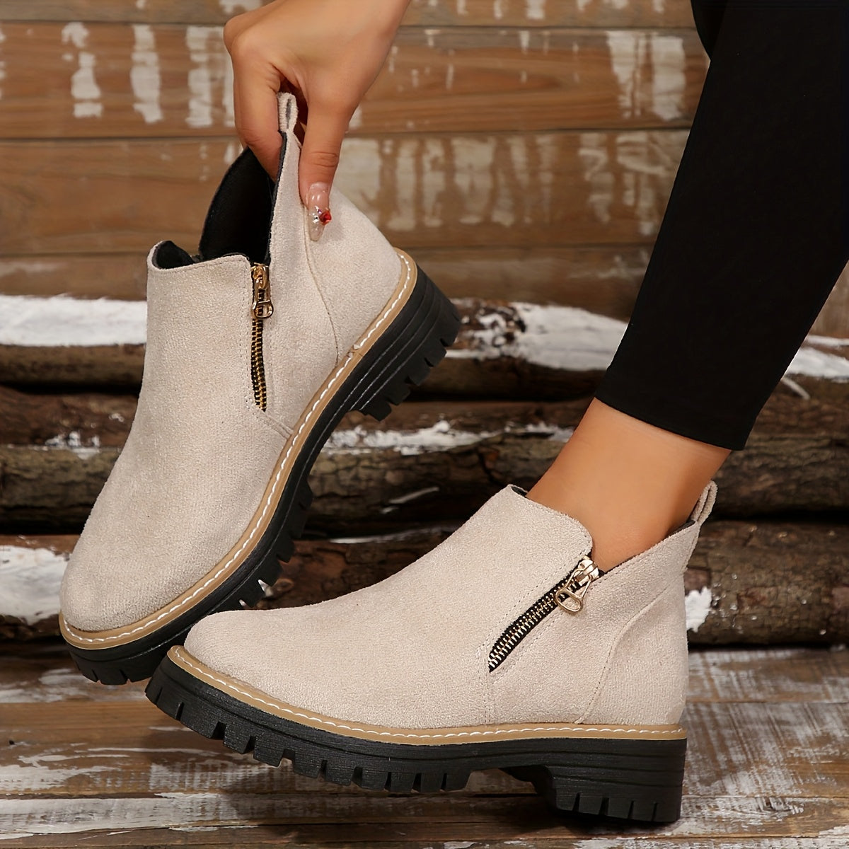 Women's Ankle Boots with Non Slip Grip Arch Support and Side Zipper