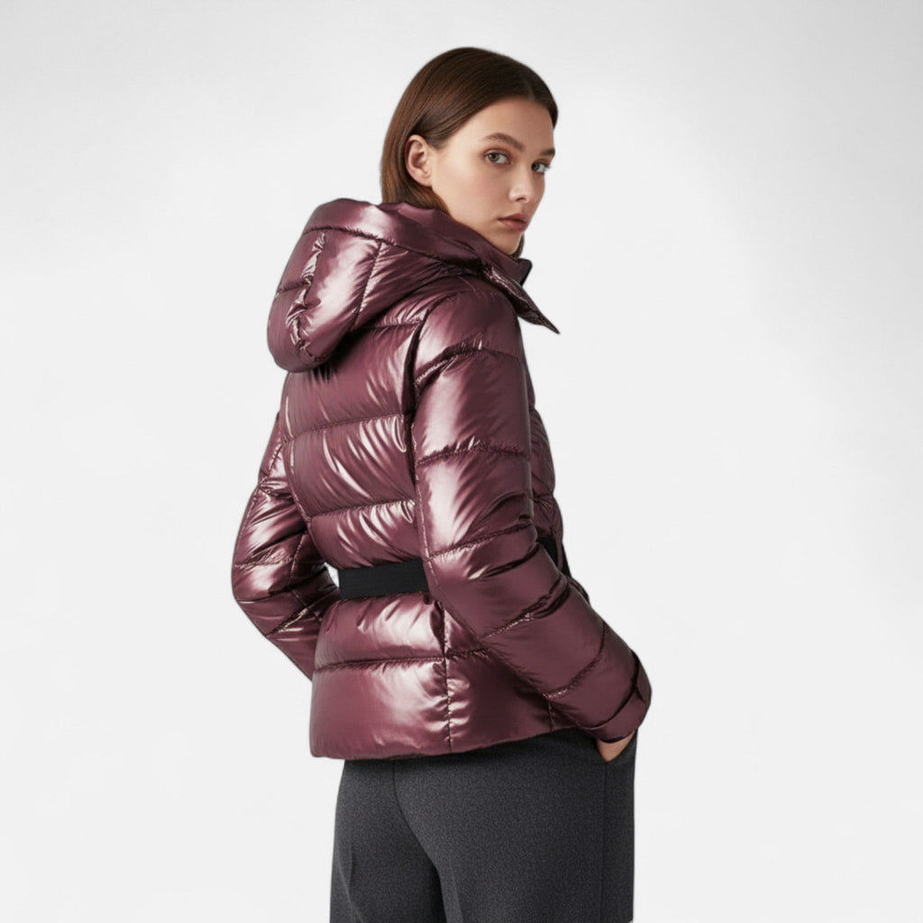 Women's Ski Jacket with Fitted Cut Adjustable Hood and Insulated Padding