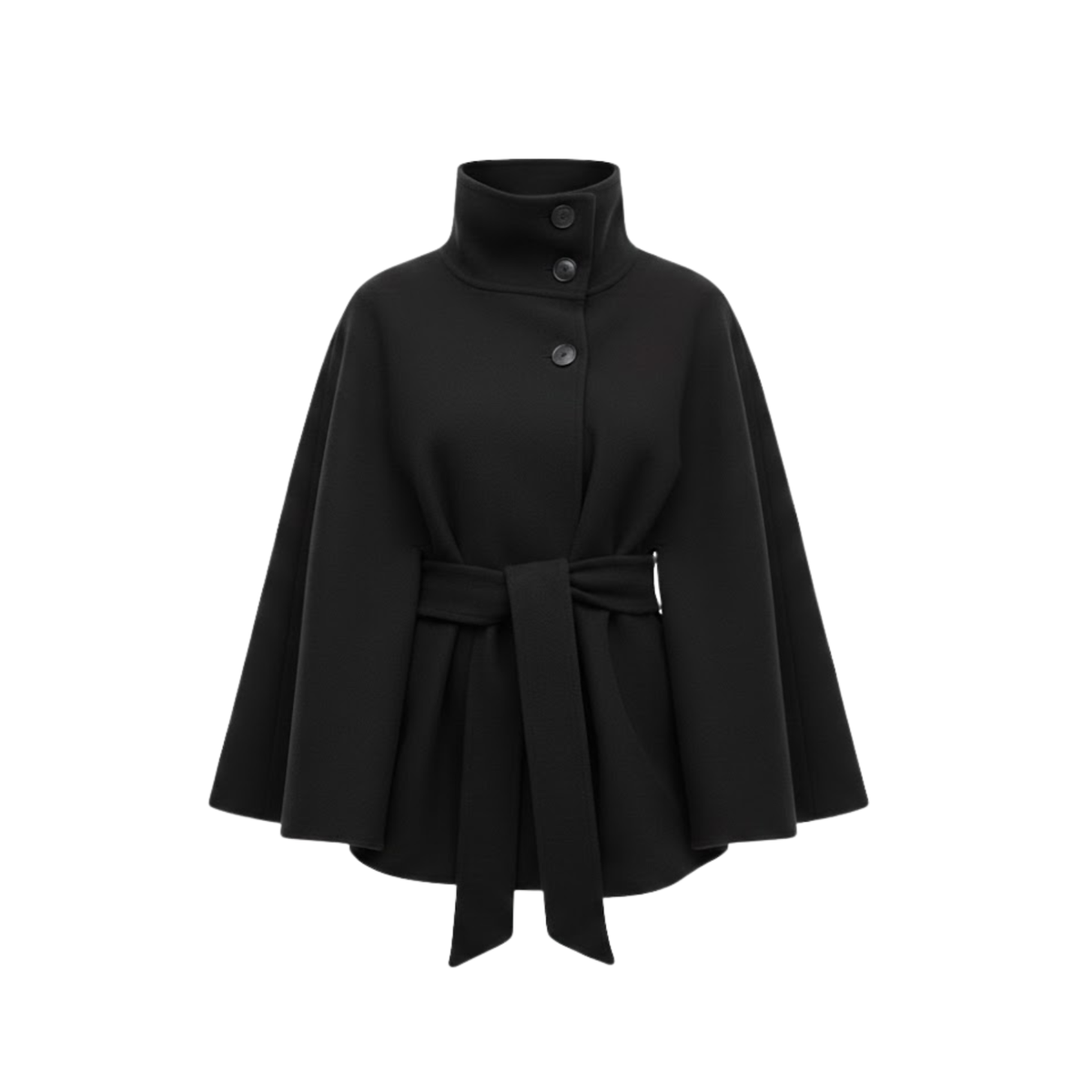 Women's Structured Cape Coat with High Collar and Removable Belt