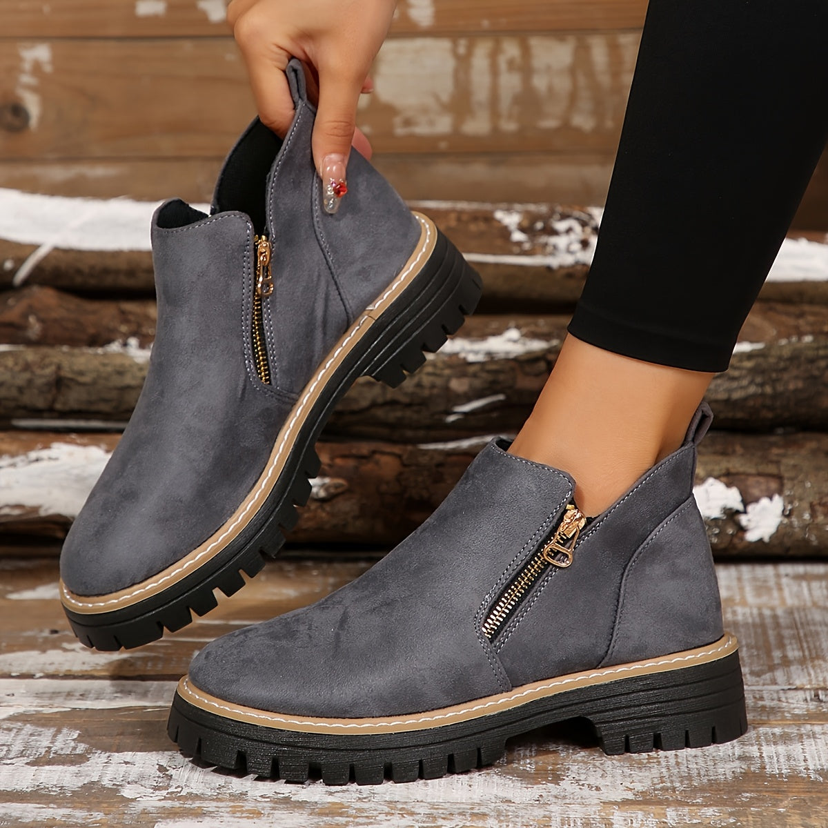 Women's Ankle Boots with Non Slip Grip Arch Support and Side Zipper