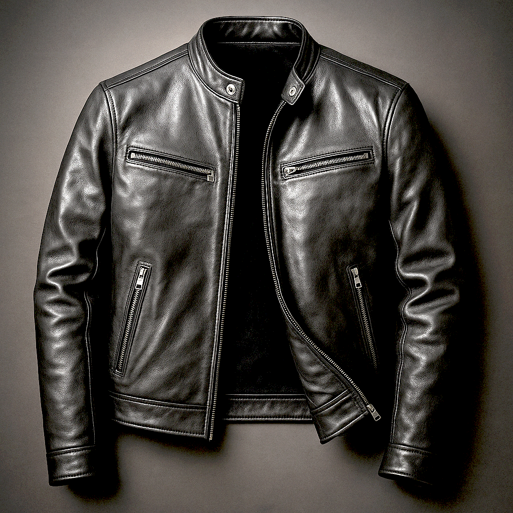 Men's Leather Jacket with Cotton Lining Vintage Style and Zip Closure