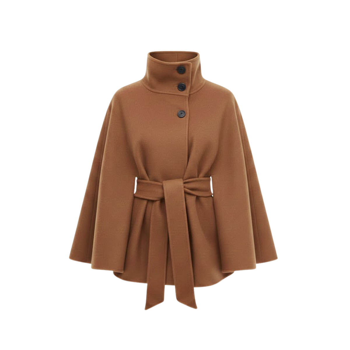 Women's Structured Cape Coat with High Collar and Removable Belt