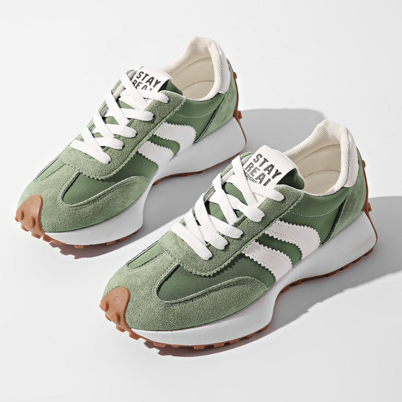 Women's Platform Sneakers with Leather Upper and Lace Up Closure