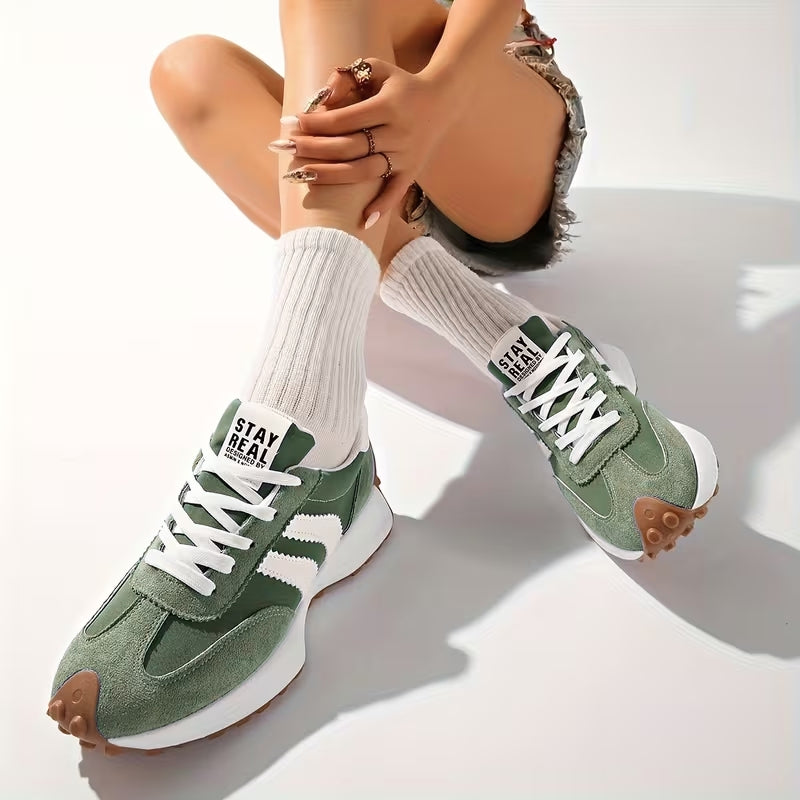 Women's Platform Sneakers with Leather Upper and Lace Up Closure