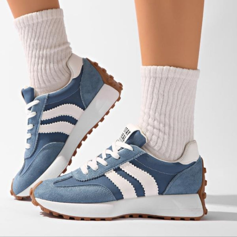 Women's Platform Sneakers with Leather Upper and Lace Up Closure