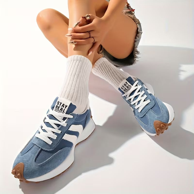 Women's Platform Sneakers with Leather Upper and Lace Up Closure