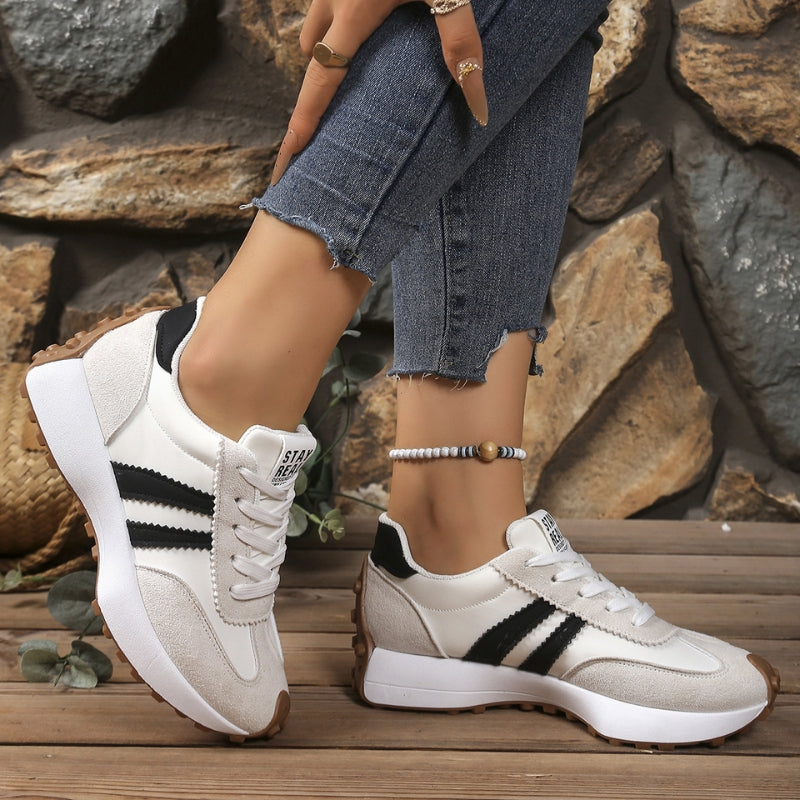 Women's Platform Sneakers with Leather Upper and Lace Up Closure
