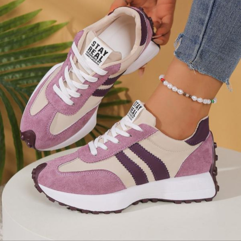 Women's Platform Sneakers with Leather Upper and Lace Up Closure