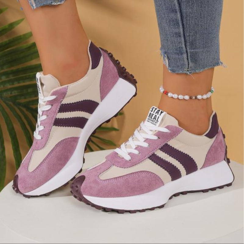 Women's Platform Sneakers with Leather Upper and Lace Up Closure