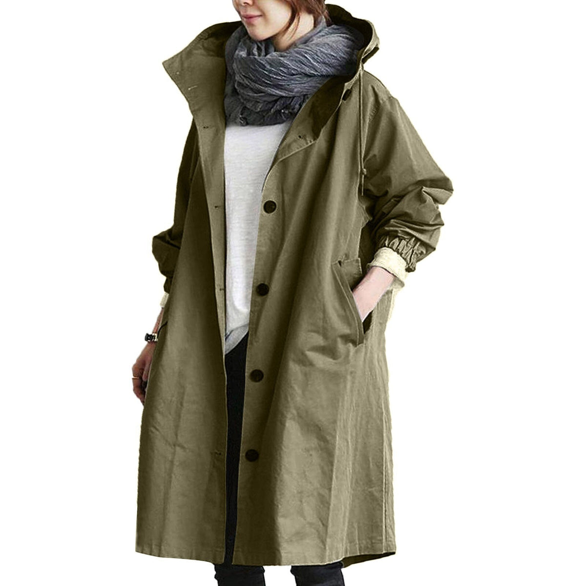 Women's Waterproof Raincoat with Hood Long Relaxed Fit for Outdoor Wear