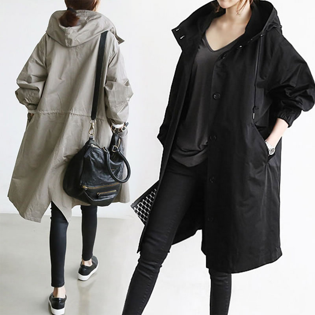 Women's Waterproof Raincoat with Hood Long Relaxed Fit for Outdoor Wear