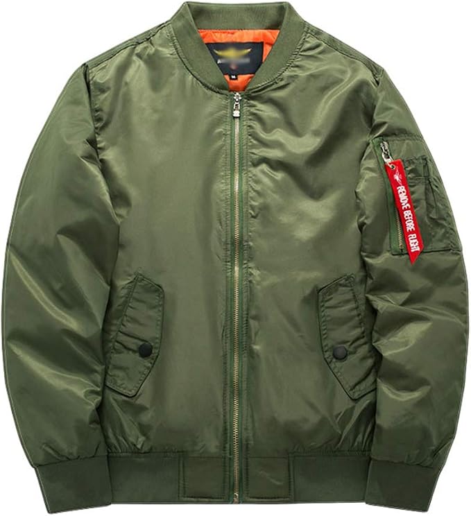 Men's Bomber Jacket with Quilted Lining Zip Closure and Elastic Cuffs