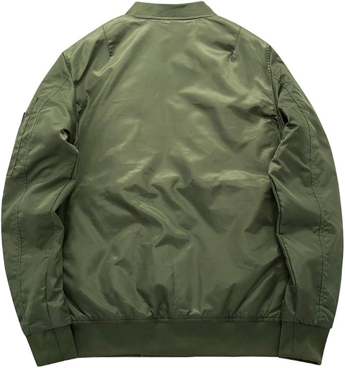 Men's Bomber Jacket with Quilted Lining Zip Closure and Elastic Cuffs