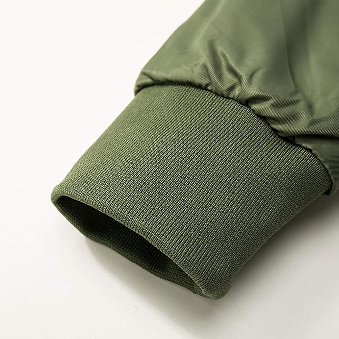 Men's Bomber Jacket with Quilted Lining Zip Closure and Elastic Cuffs