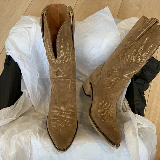 Women's Western Boots with Cushioned Footbed and Side Zipper Closure