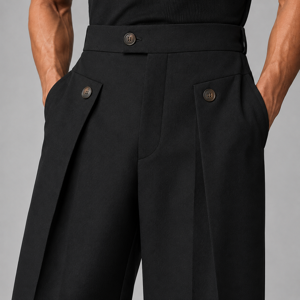 Men's Wide Leg Trousers with Front Pleats and Relaxed Tailored Cut