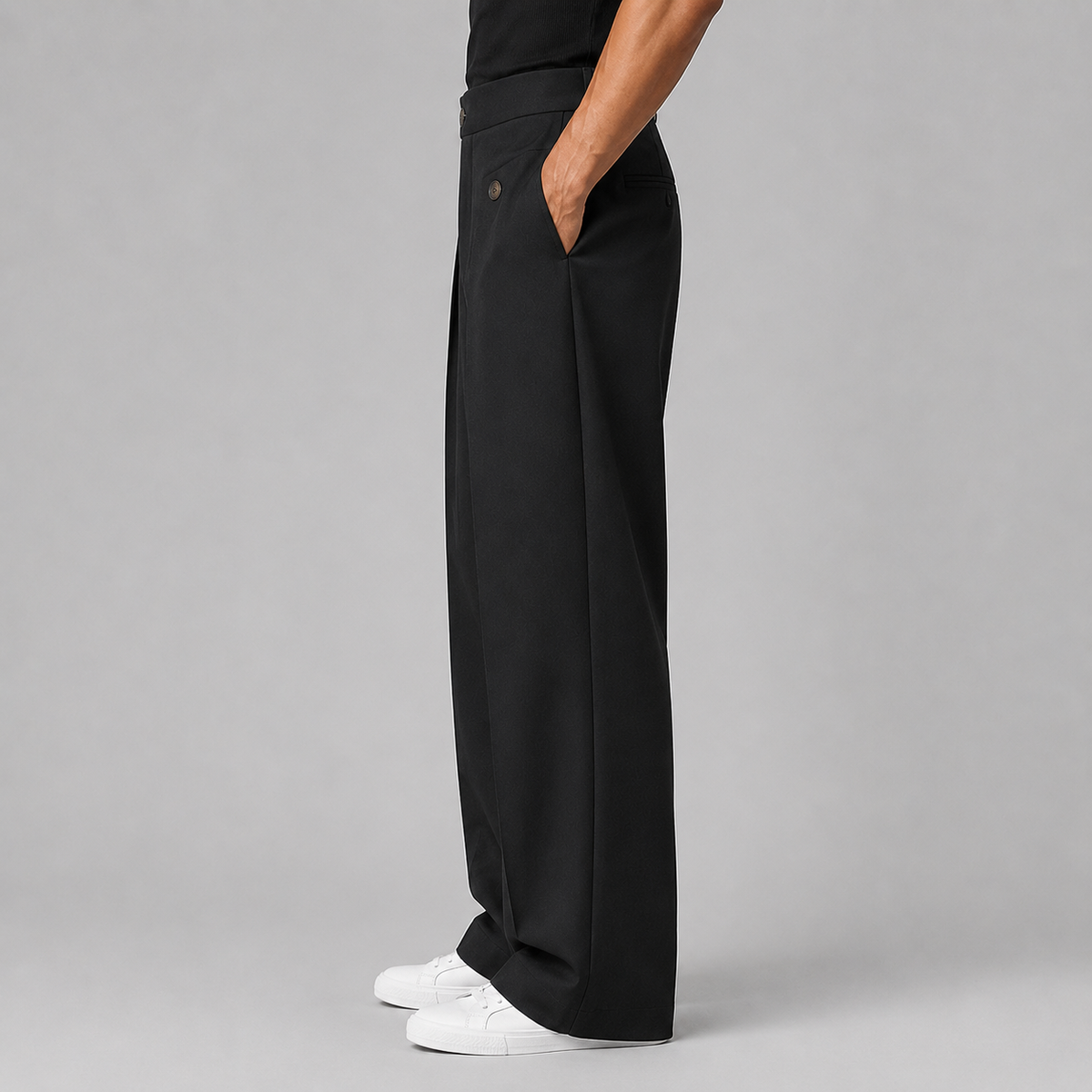 Men's Wide Leg Trousers with Front Pleats and Relaxed Tailored Cut