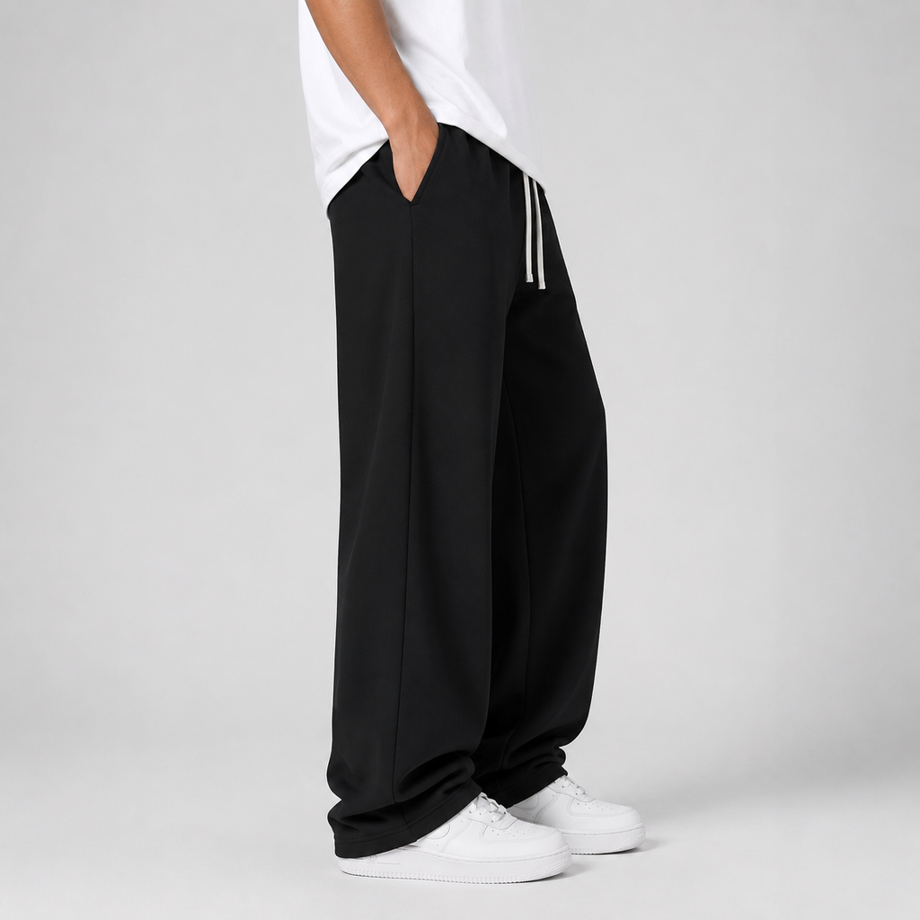 Men's Thick Knit Jogger Trousers with Elastic Drawstring Waist and Straight Cut