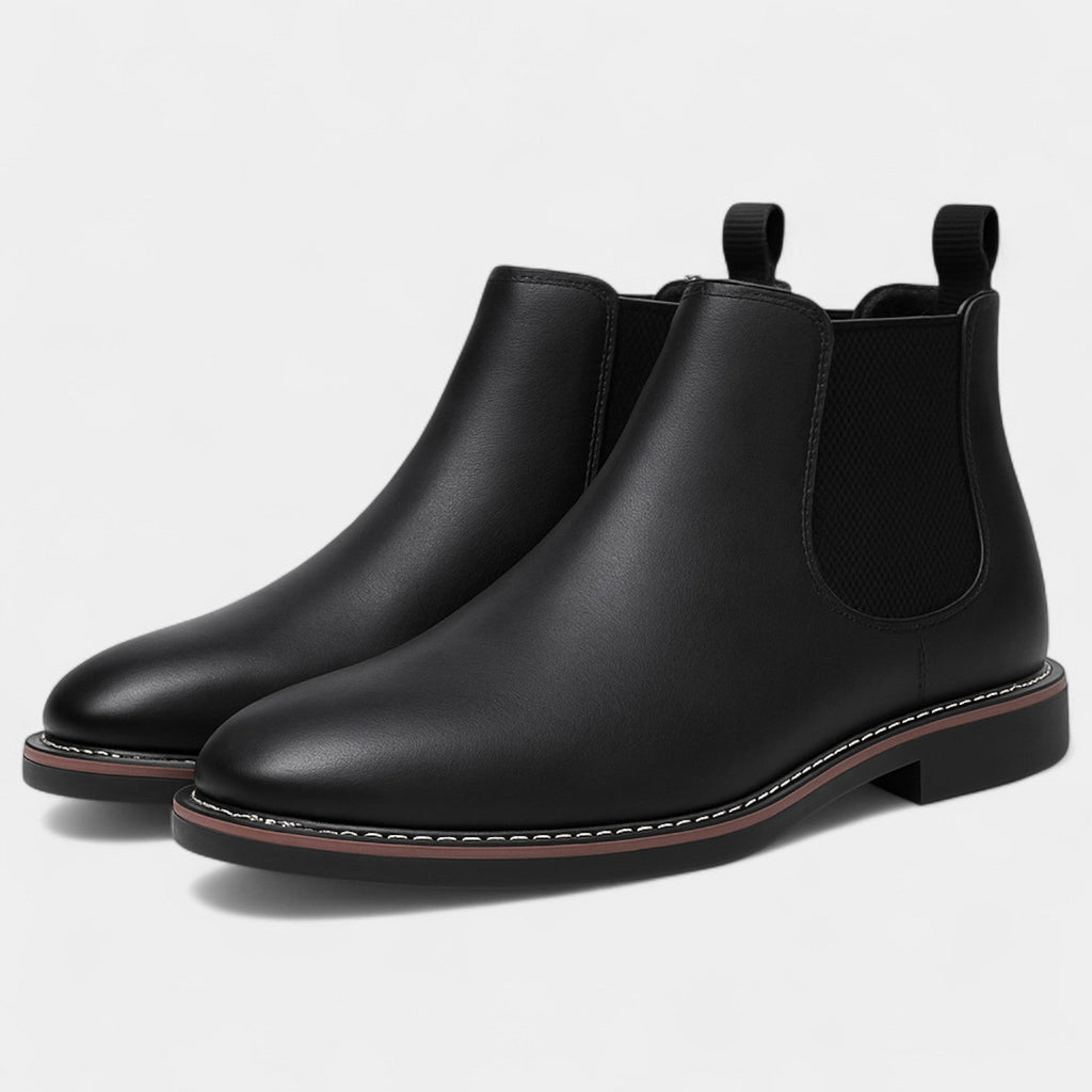Men's Cowhide Leather Chelsea Ankle Boots with Elastic Side Panels and Pull Tab