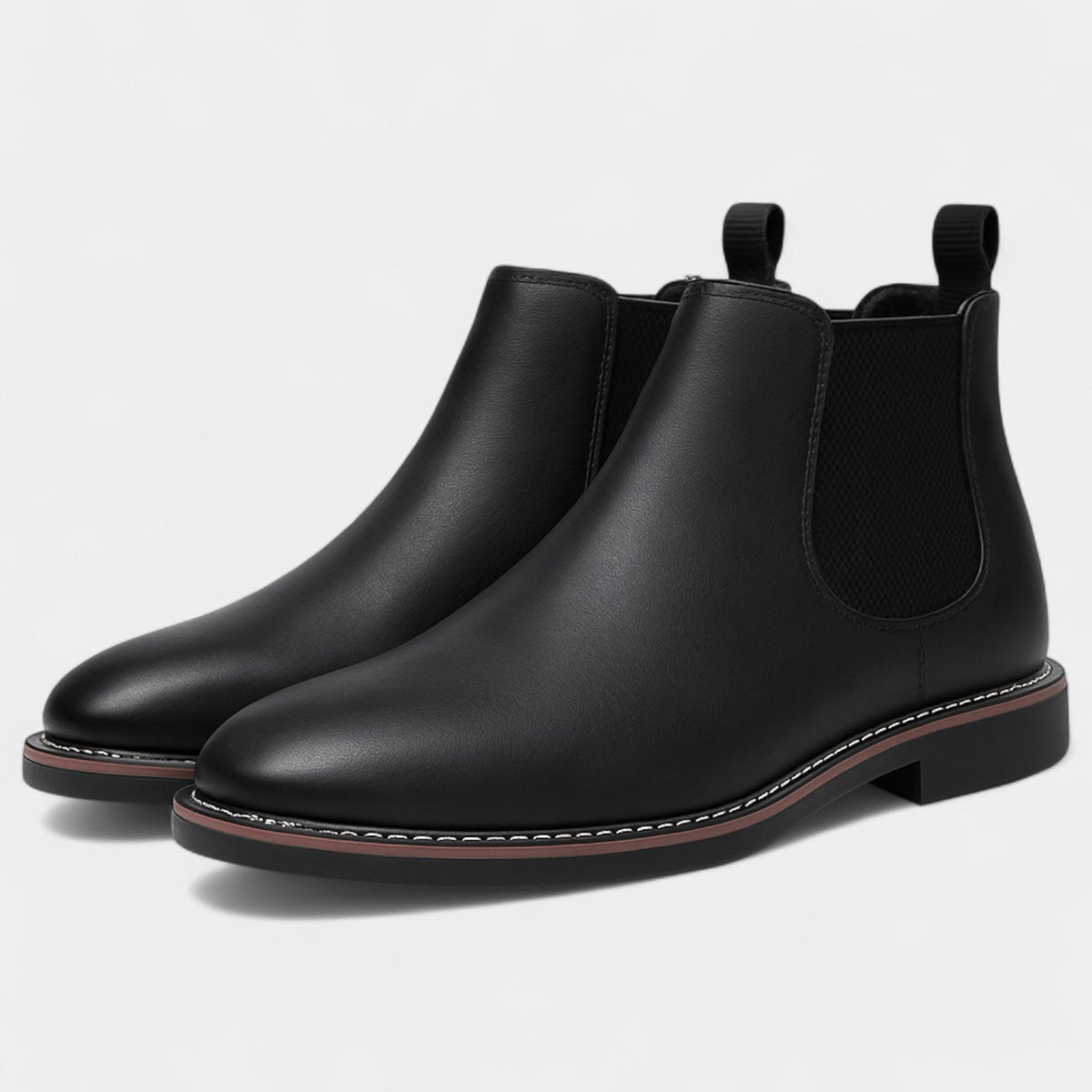 Men's Cowhide Leather Chelsea Ankle Boots with Elastic Side Panels and Pull Tab