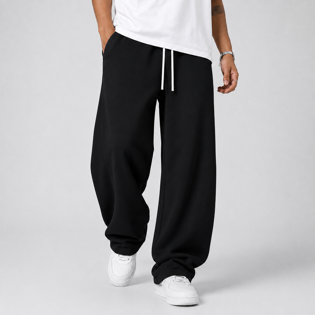 Men's Thick Knit Jogger Trousers with Elastic Drawstring Waist and Straight Cut