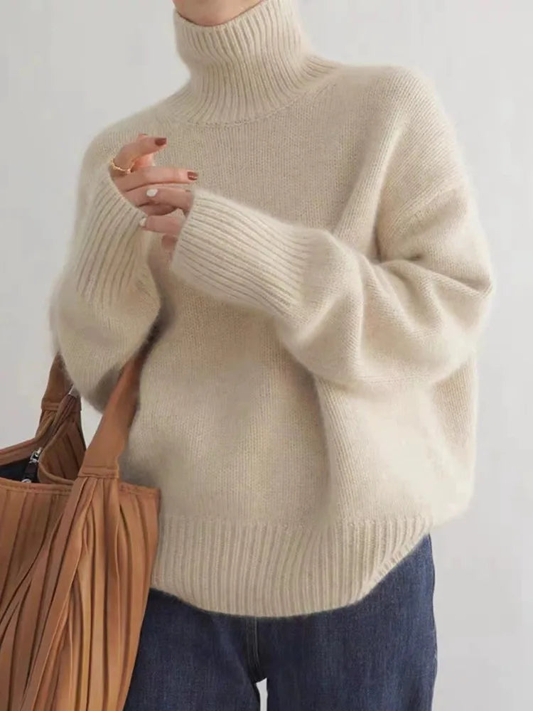 Women's Wool Turtleneck Sweater with Soft Breathable Knit and Comfortable Cut