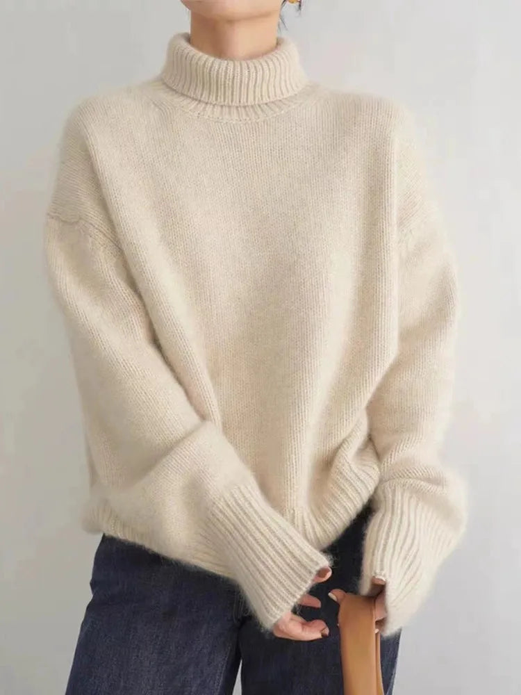 Women's Wool Turtleneck Sweater with Soft Breathable Knit and Comfortable Cut