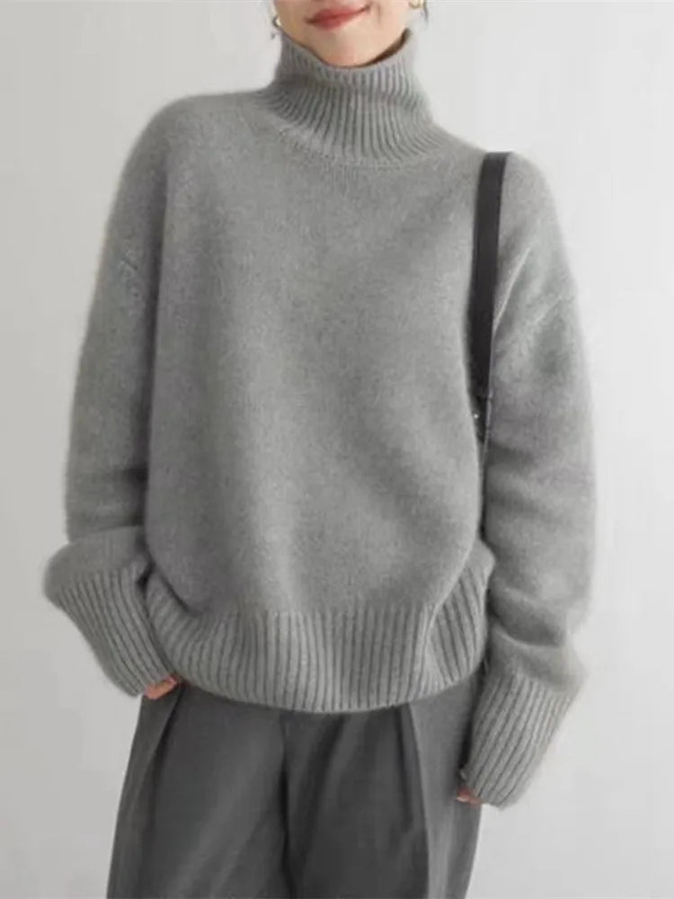 Women's Wool Turtleneck Sweater with Soft Breathable Knit and Comfortable Cut