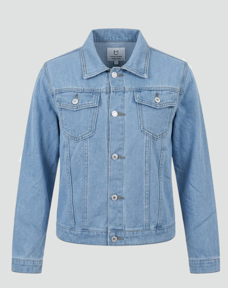 Women's Denim Jacket with Fitted Collar Button Closure and Practical Pockets
