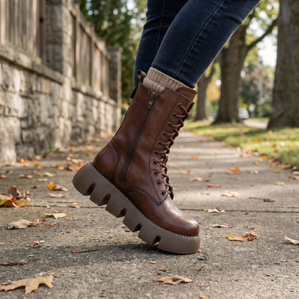 Women's Platform Combat Boots with Arch Support and Non Slip Sole