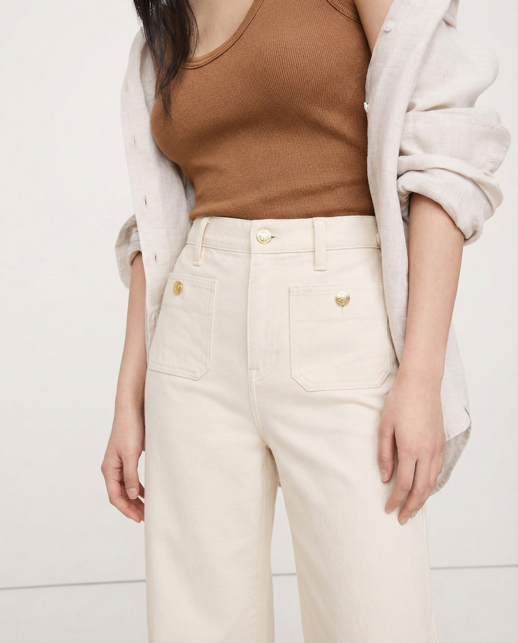 Women's High Waisted Wide Leg Stretch Jeans with Front Pockets