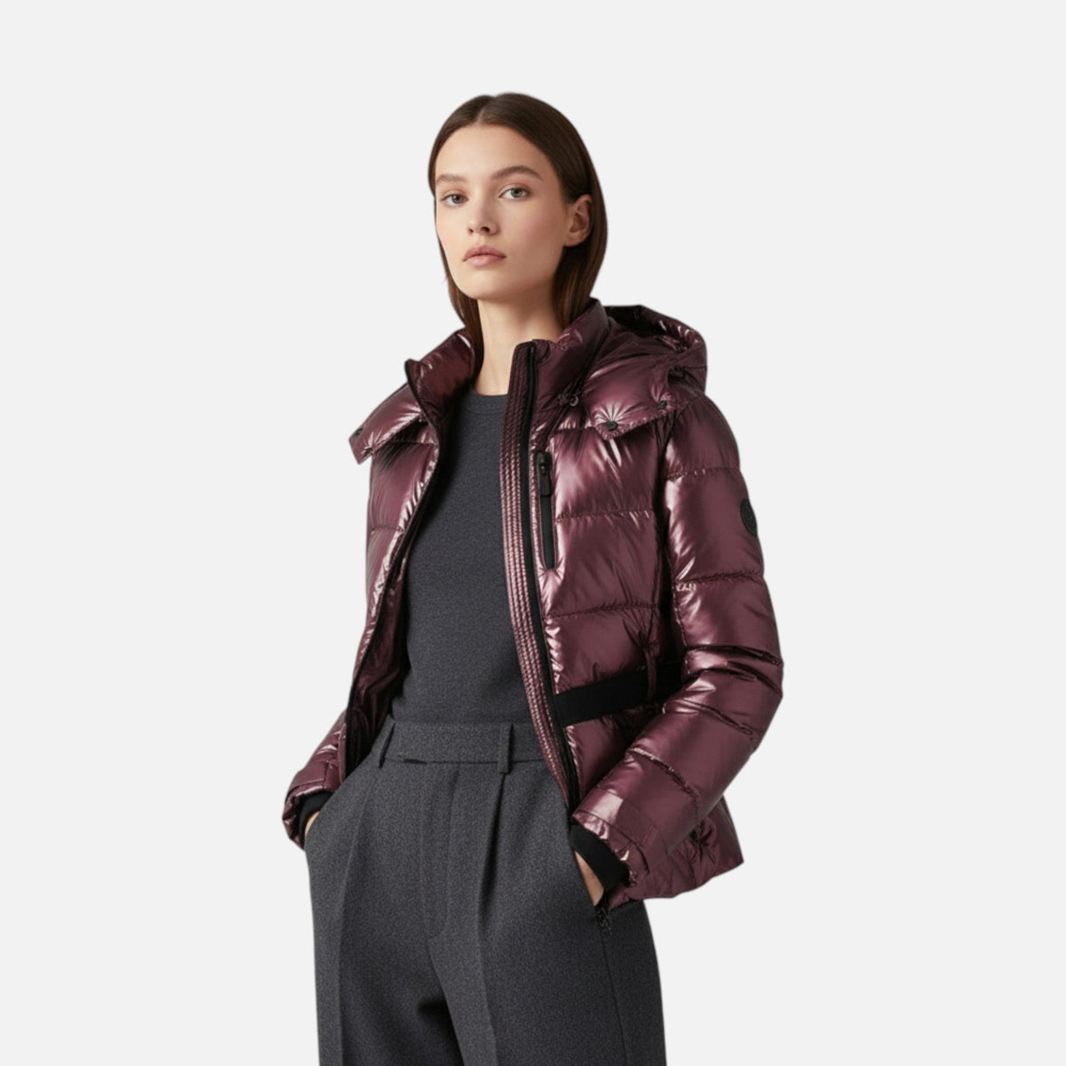 Women's Ski Jacket with Fitted Cut Adjustable Hood and Insulated Padding