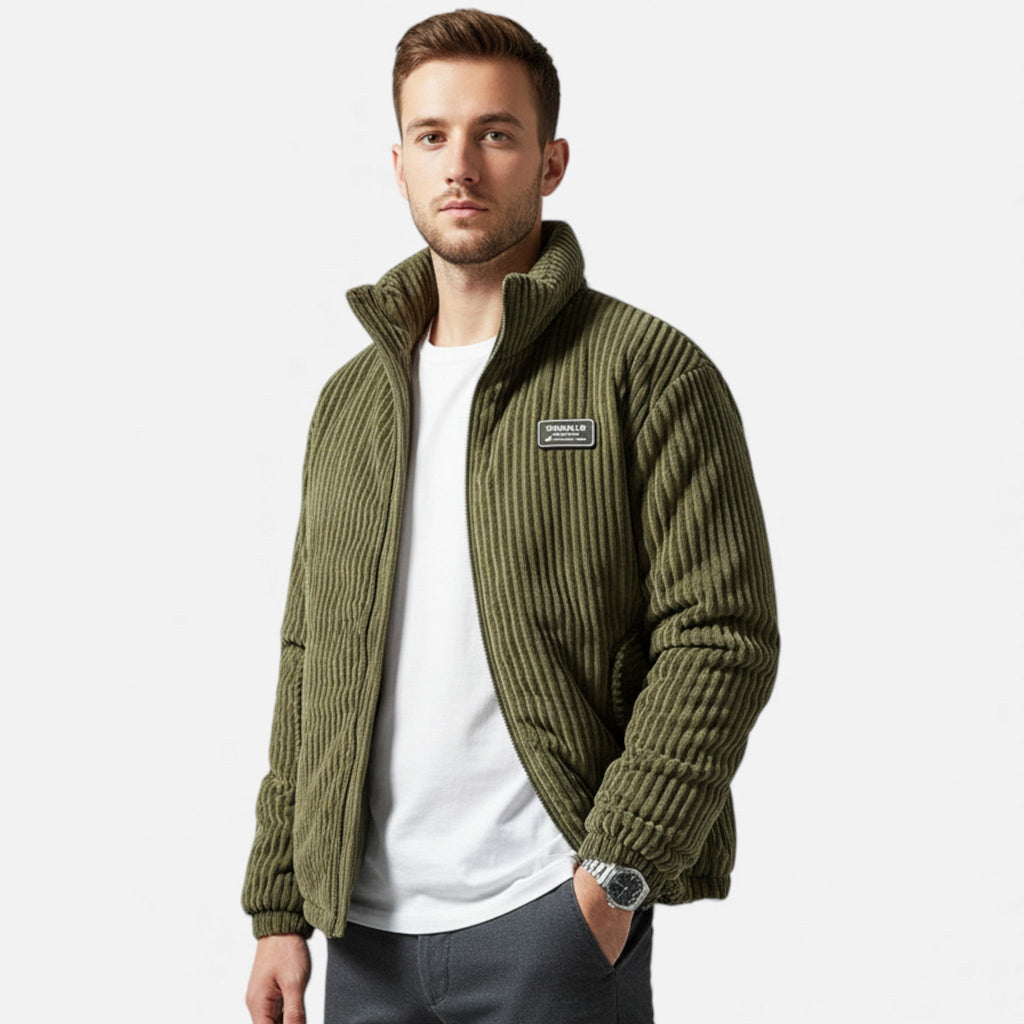 Men's Corduroy Parka with High Collar Quilted Design and Practical Pockets