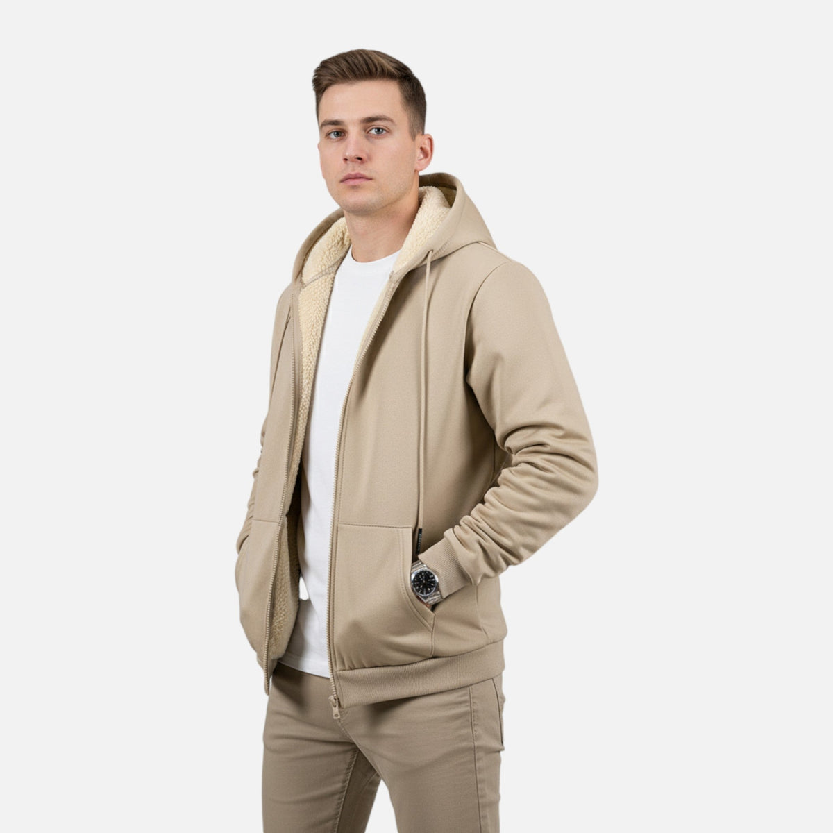 Men's Full Zip Hooded Jacket with Soft Fleece Lining for Active Everyday Wear