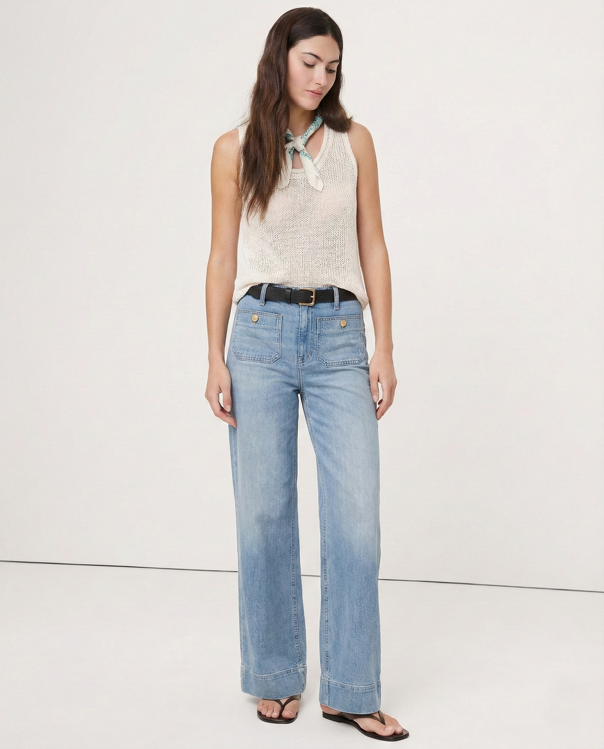 Women's High Waisted Wide Leg Stretch Jeans with Front Pockets
