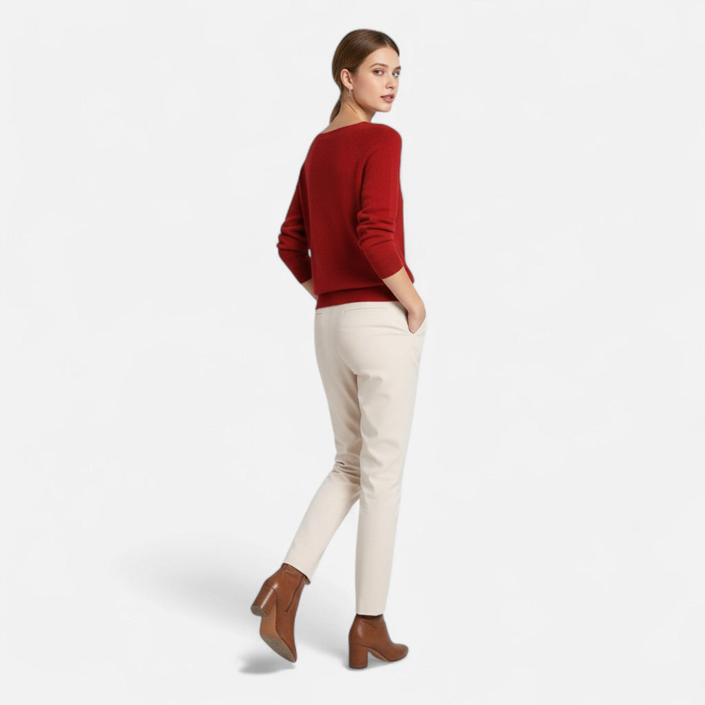 Women's Merino Wool Sweater with Round Neck Design and Slim Fit